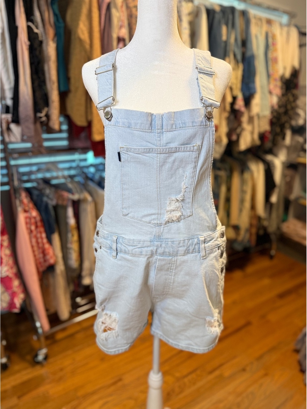 SUPERDRY Vintage Distressed Denim Shortalls Light Blue US 12 NWOT